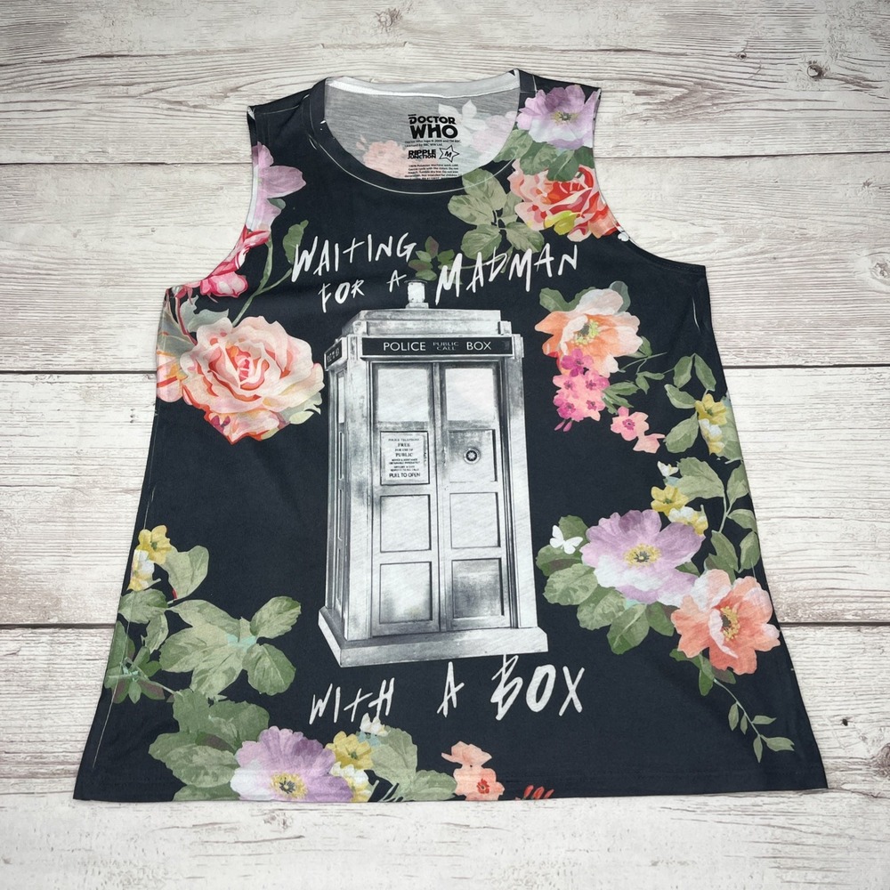 Ripple Junction Doctor Who Mad Man With A Box Women's M Floral Tank Excellent